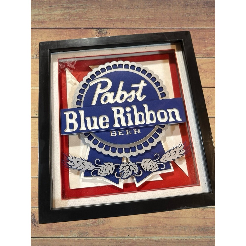Pabst Blue Ribbon Beer 3D Layered Art Shadow Box Framed Advertisement
